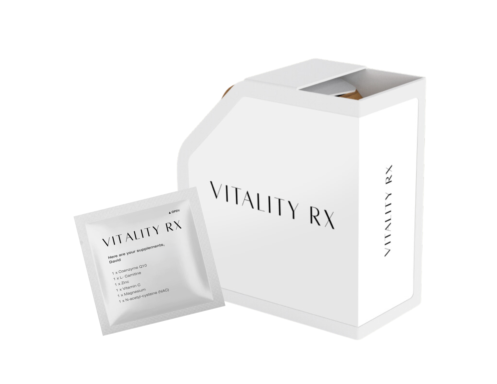 Vitality Rx daily supplement pack and box